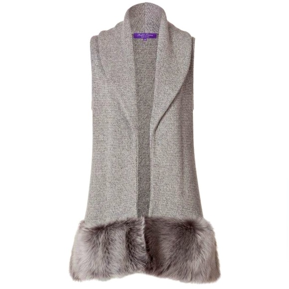 Ralph Lauren Collection Purple Label Shearling Fur Vest Cashmere Silk Sweater L - Picture 2 of 16